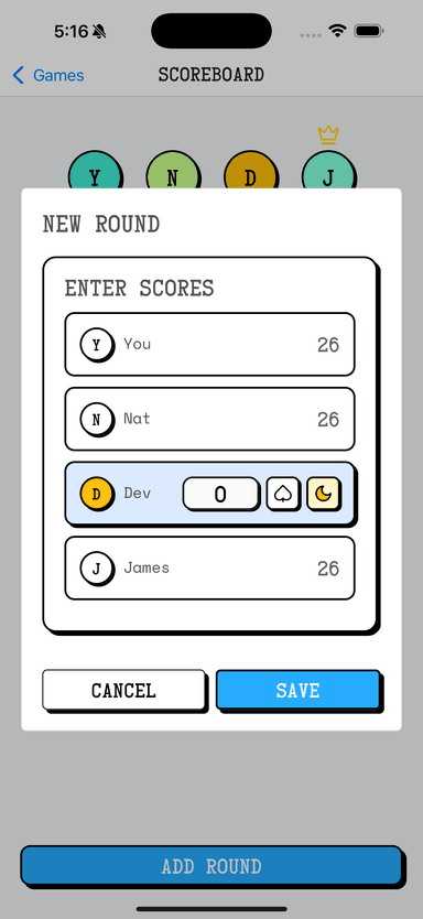 Hearts Score Tracker